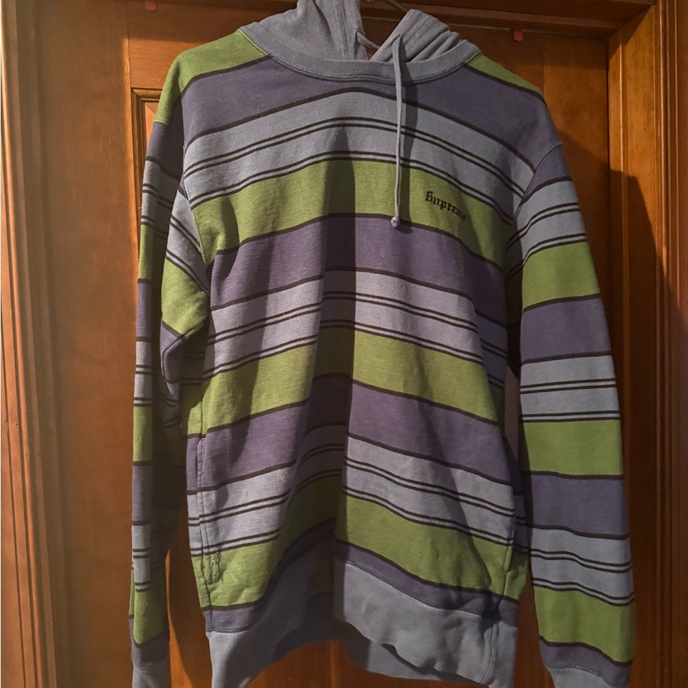 Supreme Purple and Green Striped Hoodie Size Large